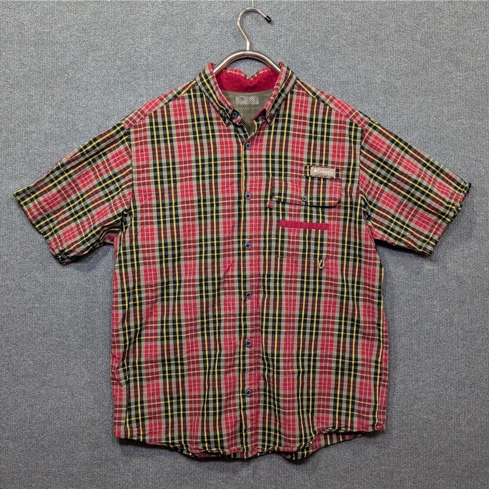 Columbia PHG Super Sharptail Shirt Mens Large Vented Plaid Hunting Outdoor Red
